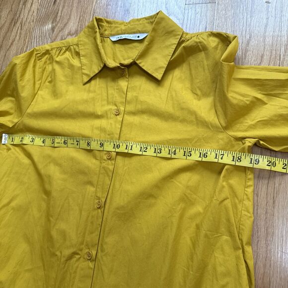 ZARA Mustard Yellow Poplin Midi Dress Women’s Small Button Front Long Sleeve Poc - Picture 3 of 7